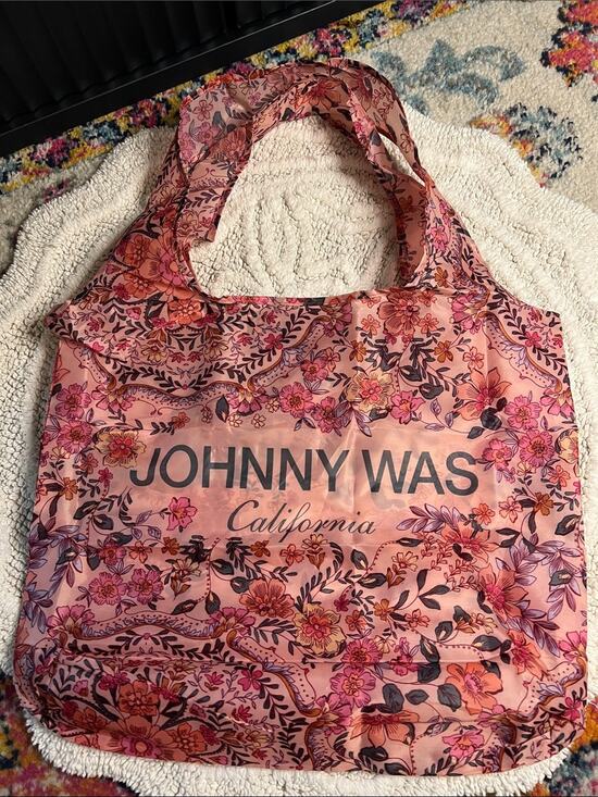 Johnny Was Handbags - Johnny Was Reusable Packable Travel Shopping Tote Bag Floral Pink Peach